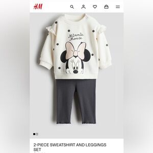 NWT H&M Minnie Mouse Cream and Black Kids Leggings Set 6-9M